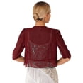 thumbnail image 2 of Women's Half Sleeve Ruffle Sheer Shrug Bolero Cardigan Summer Open Front Chiffon Blouses Tops Burgundy S, 2 of 7