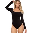 thumbnail image 1 of Fankiway Women'S Threaded Low Neck Long Sleeve Tank top Skinny Bodysuit, 1 of 7