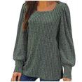 thumbnail image 2 of Meichang Puff Long Sleeve Shirts for Women Plus Size Square Neck Ribbed Knit Tops Solid Loose Fit Side Slit Hem Blouses Spring Trendy Women Tunic Tops, 2 of 7
