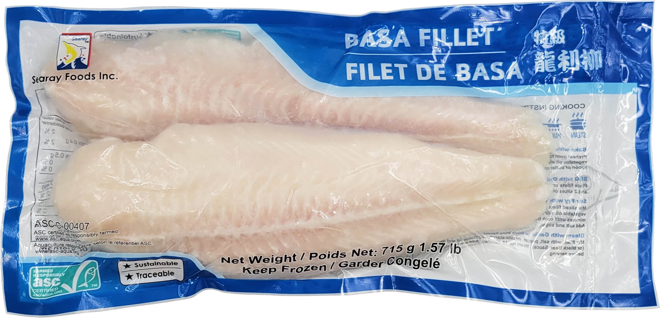 Searay Basa Fillet, Frozen, 715 g, SEARAY BASA FILLET