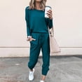 thumbnail image 3 of Mrat Plus Size Two Piece Outfits for Women 2 Piece Jogging Sets Solid Polyester Long Sleeve Sweatsuits Sets Two Piece Track Suits Drawstring High Waist Pants Set Comfy Outfits G-Navy XXL, 3 of 5