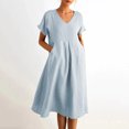 thumbnail image 1 of XiYing Robe Décontractée, Robe Courte Unie à Col en V pour Femme, Manches Longues avec Poche, Coupe Estivale Décontractée, Tissu Extensible Doux, Longueur Régulière, Paquet de un, 1 of 5