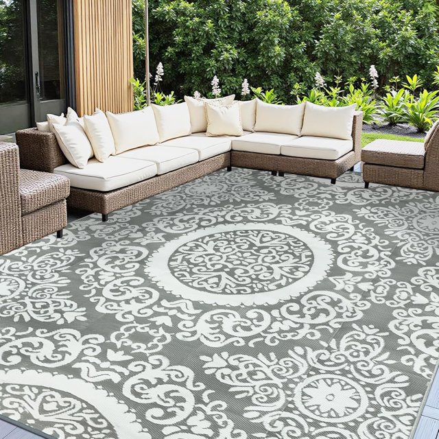 Outdoor Rug x Outdoor Carpet Reversible Patio Rug for Camping Large Outdoor Plastic Straw Area Rug Portable Geometric Mats for RV Backyard Deck Porch Beach Picnic Teal