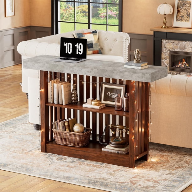 Yiwa Modern 63 Inch Bar Table, Features 2-Tier Storage Shelves
