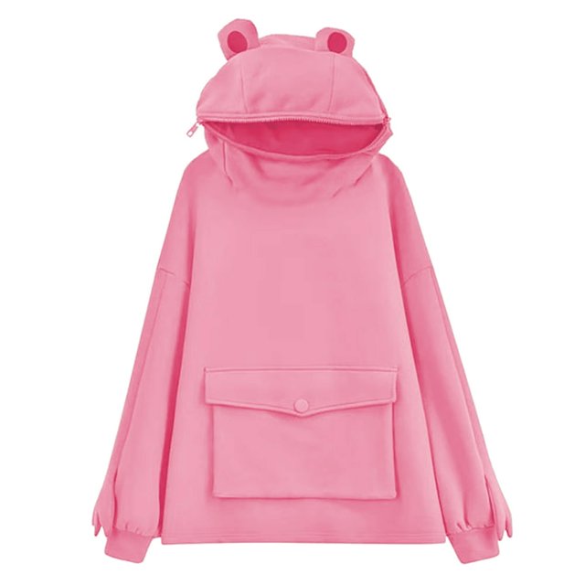Sweat à Capuche Frog Mignon pour Femmes, Fermeture Éclair, Tunique Décontractée Ample, Costume Mignon avec Poches