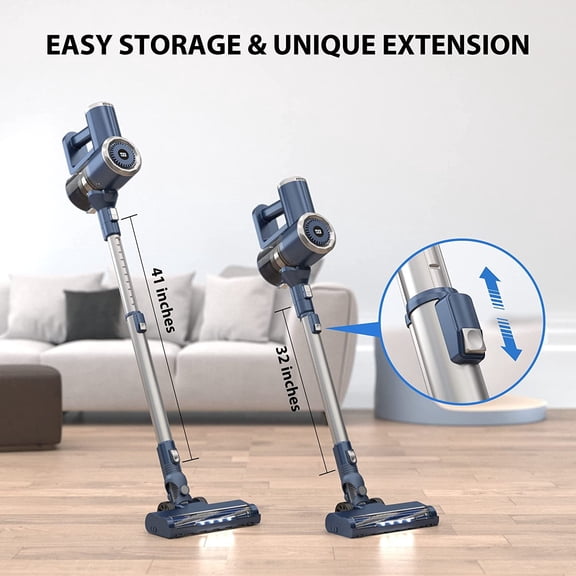 Refurbished PrettyCare W200-Gray Cordless Stick Vacuum Cleaner Lightweight with Powerful Suction