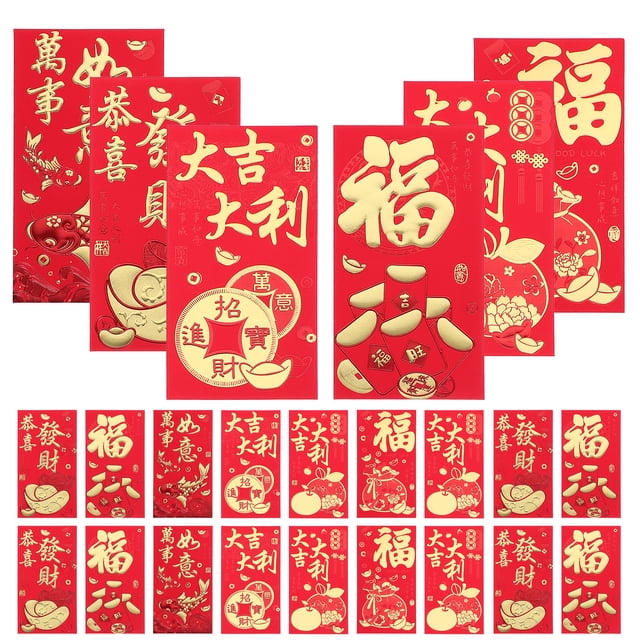 Shisuyan 30 Pcs Enveloppes Rouges l'Année du Dragon Enveloppes d'Argent Porte-Bonheur Nouvel An Chinois Enveloppe Rouge Style Mixte