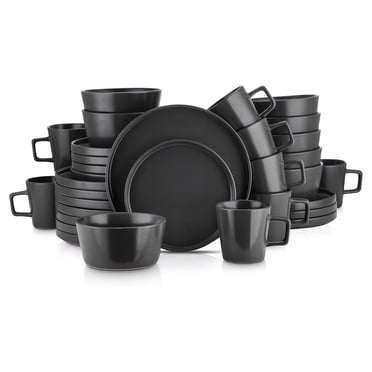 Stone Lain Celina Stoneware 32 Piece Dinnerware Set, Service for 8, Black Matte
