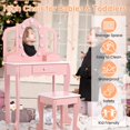 thumbnail image 2 of Vanity with Touch Lighted Mirror, Little Girls Vanity Table & Stool, Makeup with Tri-Fold Mirror, Drawer & Storage Grid for 3-9 Yrs Girls,Pink(with accessories), 2 of 5