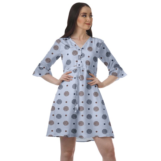 Moomaya Robe Courte à Cordon Imprimée pour Femmes, Col en V, Manches à Volants, Robe d'Été