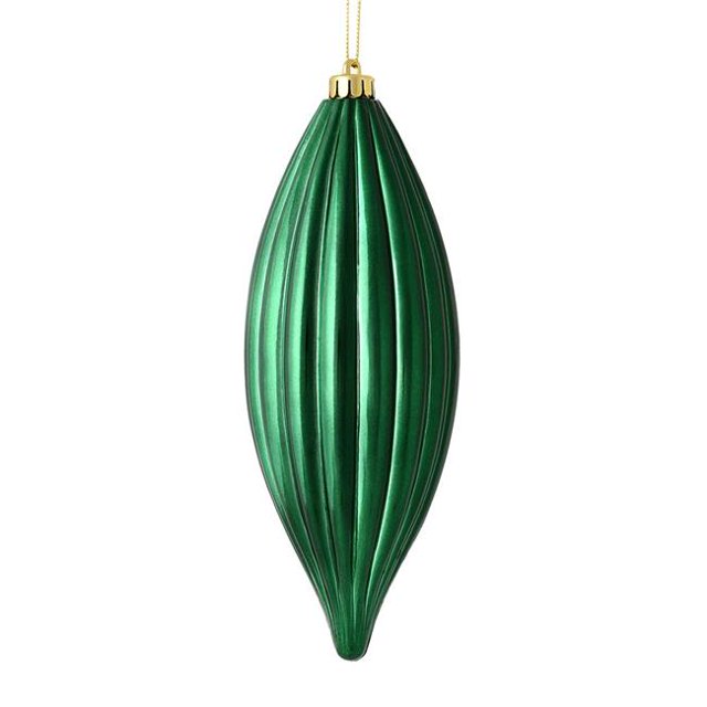 Vickerman M183274S 8 in. Midnight Green Shiny Line Finial Ornament 4 per Bag