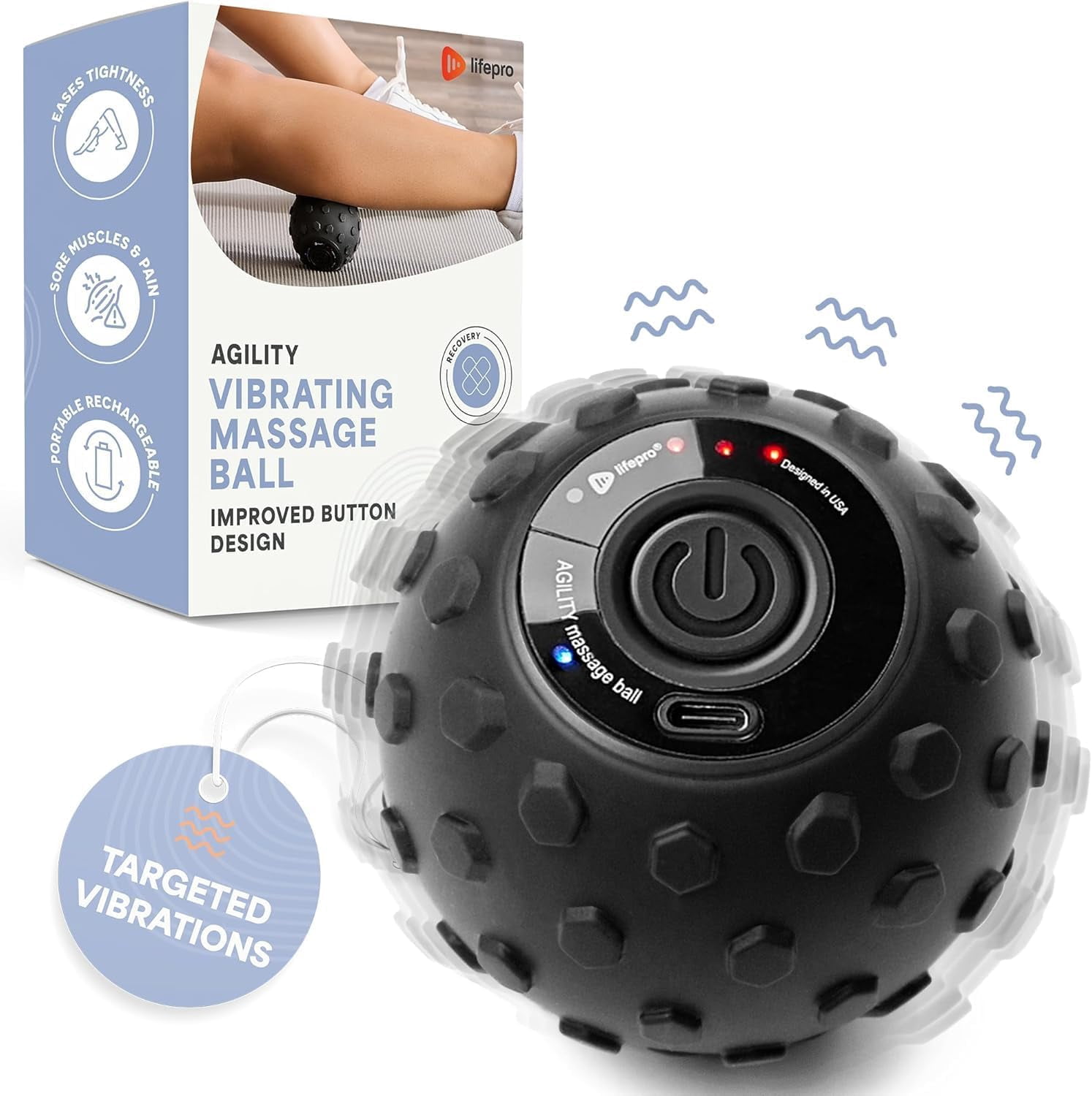 LifePro Agility Vibrating Massage Ball - 4-Speed Peanut Roller for Muscle Recovery, Mobility & Relaxation - Black