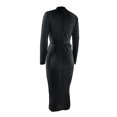 thumbnail image 2 of Faithtur Women's Spring Autumn Long Dress Solid Color Long Sleeve Half High Neck Ruched Tie Up Dress, 2 of 5