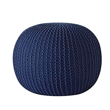 Urban Shop Pouf Rond en Tricot - Coton Tissé à la Main, Marine