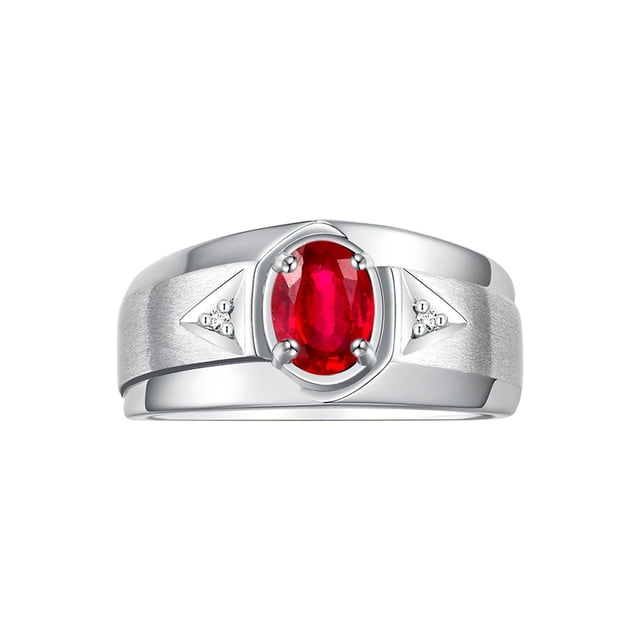 RYLOS Men's Rings Sterling Silver Classic 7X5MM Oval Gemstone & Diamond Ring Ruby July Birthstone Rings For Men, Men's Rings, Silver Rings, Size 10