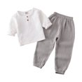 thumbnail image 1 of XDZJLR Boys Outfits Long Sleeve Solid Color Crewneck Button Loose Tops And Long Straight Pants Two Piece Set 6-12 Months, 1 of 3