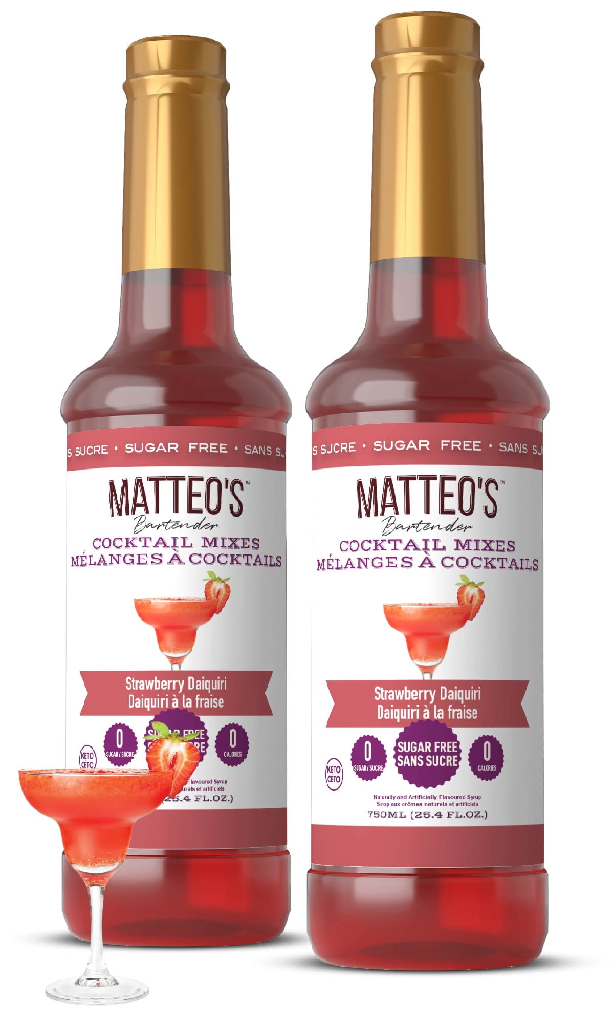 Matteo's Sugar Free Cocktail Syrup, Strawberry Daiquiri, 750mL, 0 Calories, Sugar, (Single Bottle)