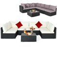 thumbnail image 1 of Costway 7PCS Patio Rotin Meubles Ensemble Sectionnel Canapés Blanc & Gris Housses de Coussin, 1 of 7