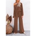 thumbnail image 4 of ORUYROP Ensemble de Pull 2 Pcs pour Femmes Haut Court à Manches Longues et Pantalon Large, 4 of 5