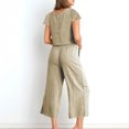 thumbnail image 4 of zanvin Ensembles 2 Pcs pour Femmes, Ensembles Assortis d'Été 2 Pcs pour Détente pour Femmes, Tenues Unies en Lin, Hauts à Col Rond à Manches Courtes et Pantalons Longs, Survêtements, 4 of 4