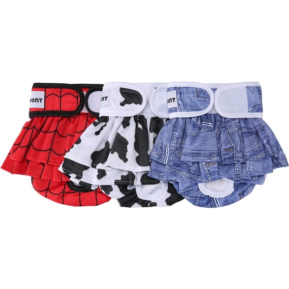 Avont 3 Pack Washable Dog Diapers Female (XS/6-8.5 "") Reusable Dog Period Diapers Cover Female Dog Diapers for Heat Cycle Incontinence Girl Dog Diapers Dress -Red/Blue/White