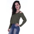 thumbnail image 3 of Moomaya Womens Cold Shoulder Short Top Solid Full Sleeves Summer Tee Tops, 3 of 6