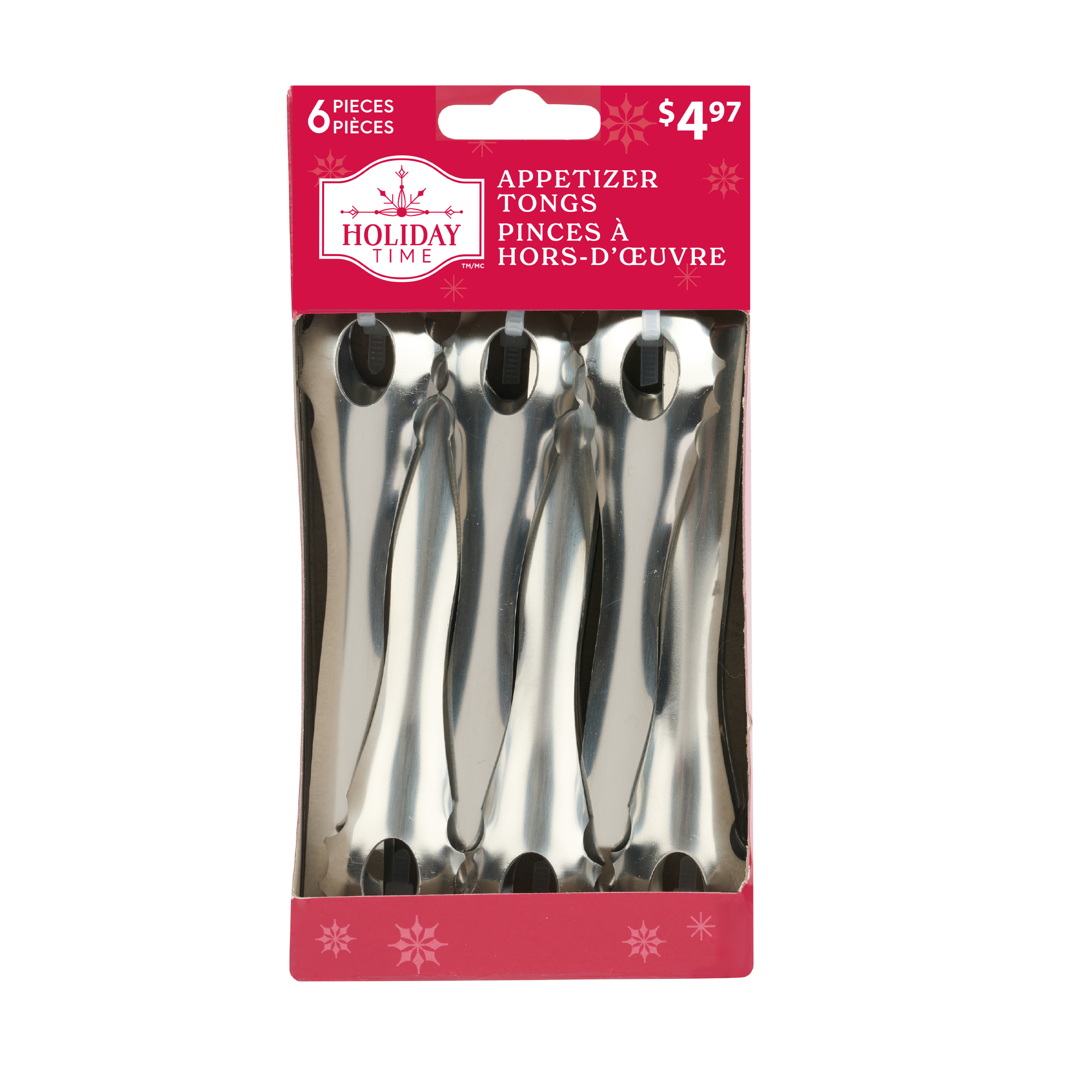 6-Piece Holiday Time Stainless Steel Appetizer Tong Set