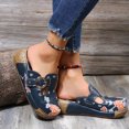 thumbnail image 4 of Chaussons pour Femmes Grande Taille Fleur Ajourée à Enfiler Bout Fermé Plateforme Compensée Style Ethnique Rétro Boho Vintage Imprimé Patchwork Tresses Imitation Sabots Chaussures Marine, 4 of 5