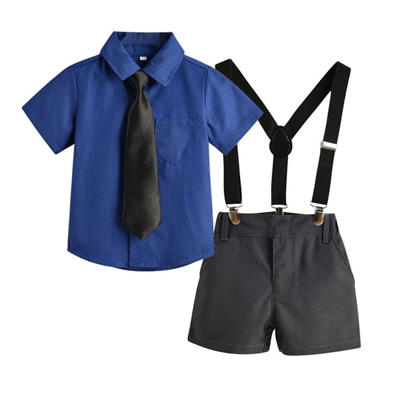 Boy Suit Collared Dress Shirt + Suspender Pants + Bowtie 3 Pieces Formal Gentleman Suits Baby Baptism Dress for Baby Boys 6-12 Months