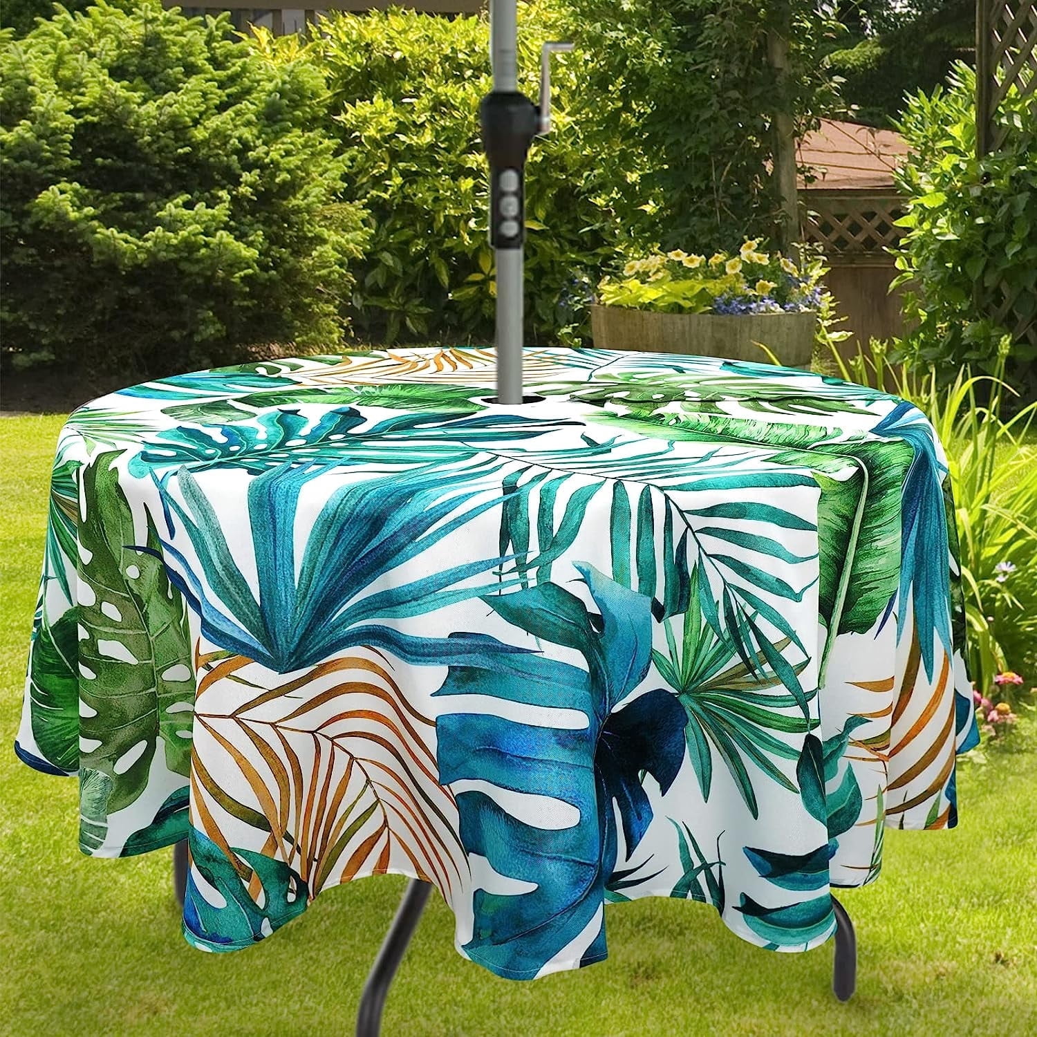 Waterproof Outdoor Tablecloth with Umbrella Hole for Round Table 60x60inch Rainforest Patio Table Cloth with Zipper