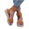 thumbnail image 4 of LSLJS Sandales d'Été pour Femmes à Talon Compensé, Semelle Épaisse, Paille Tressée, Boucle Métallique, 4 of 9