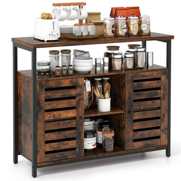 Patiojoy Buffet Armoire Armoire de Rangement de Cuisine avec 3 Tablettes Ajustables Trousses Anti-Basculement et Portes à Pousser pour Ouvrir Buffet Industriel pour Salle à Manger et Salon