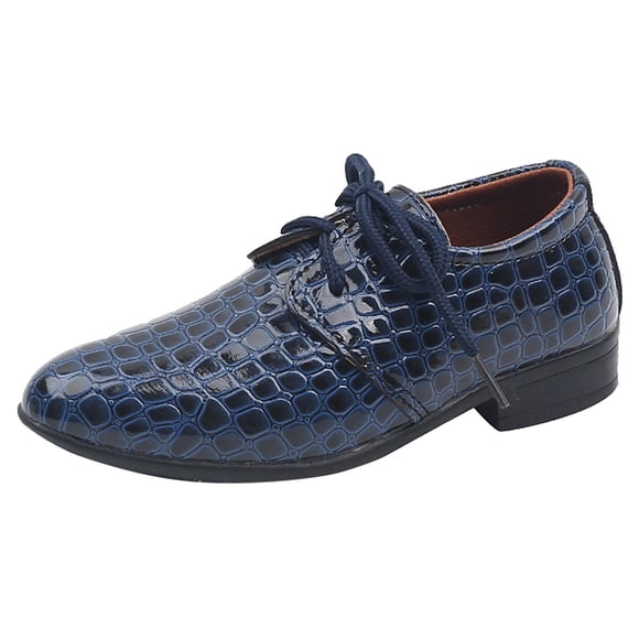 Bmisegm Boys Leather Shoes New Pattern Pointed Low Heel Comfortable Lace up Dress Dance Performance Shoes Kids Shoes Blue 12 (US size)