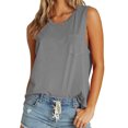 thumbnail image 1 of Women Solid Color Pocket Front Round Neckline Sleeveless Tank Top, 1 of 2