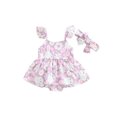 thumbnail image 1 of Faithtur Kid Baby Girl Romper Sleeveless Rabbit Print Casual Spring Summer Bodysuit + Bow Headband, 1 of 9