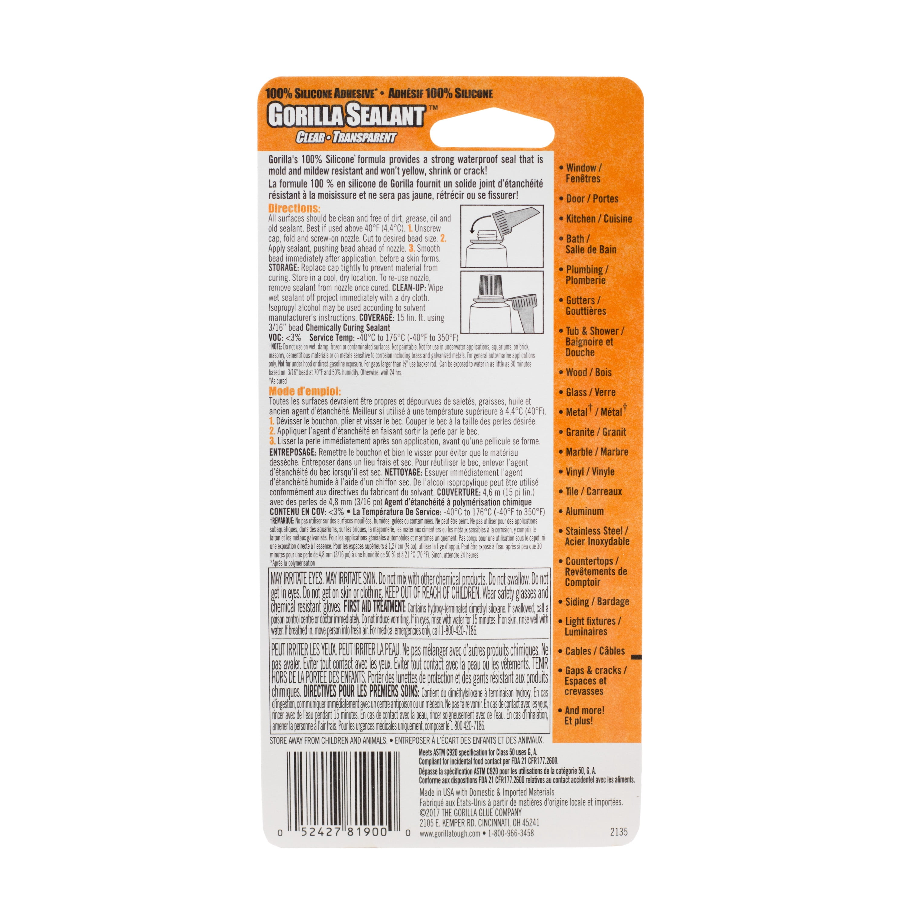 Gorilla Scellant 100 % silicone 82 ml, blanc