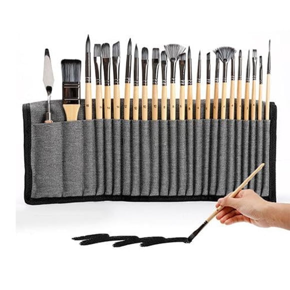 JWshufel Ensemble de 24 Pcs de Pinceaux Aquarelle avec Manche à Poils en Nylon pour Fournitures de Peinture et d'Art Comprend un Grattoir à Récurer et une Prise Antidérapante Convient aux Artistes Détaillant une Illustration