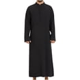 thumbnail image 1 of Weiqiqre Mens Casual Solid Ethnic Style Button Muslim Robe Long Sleeved Standing Neck Tops Comfortable Fit, Perfect Gift Idea, 1 of 8