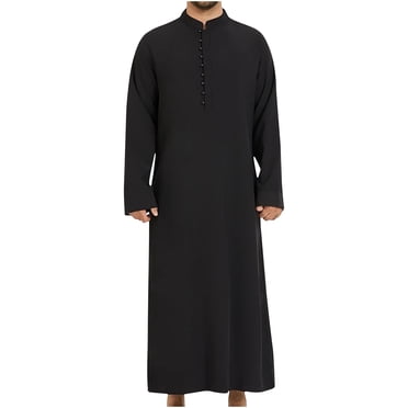AherBiu Robe pour Hommes Manches Longues Boutonnée Coupe Régulière Couleur Unie Robes Décontractées Fendue sur le Côté