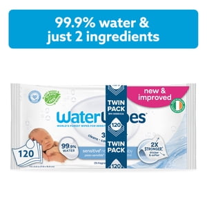 WaterWipes Sensitive Newborn & Baby Wipes, 99.9% Water, Unscented & Hypoallergenic