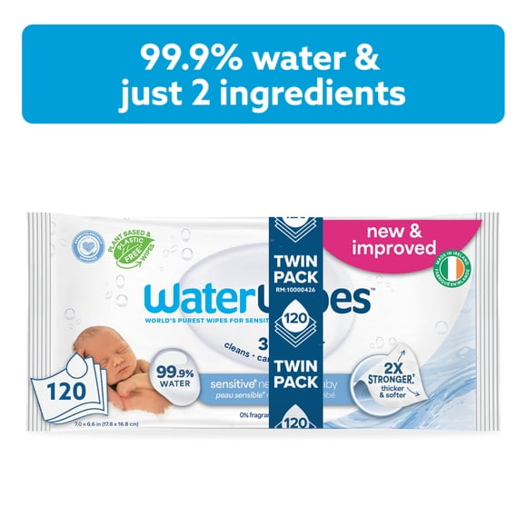 WaterWipes Sensitive Newborn & Baby Wipes, 99.9% Water, Unscented & Hypoallergenic