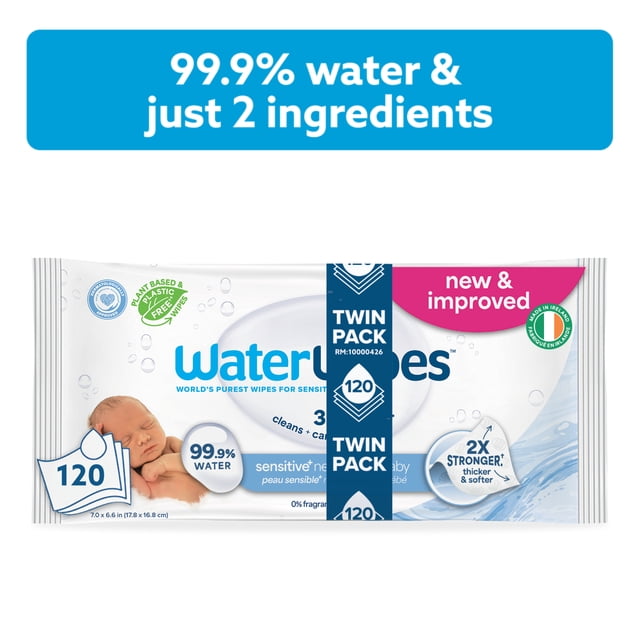 WaterWipes Sensitive Newborn & Baby Wipes, 99.9% Water, Unscented & Hypoallergenic