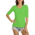 thumbnail image 1 of LOVZFMLL Women's T-Shirts V Neck Half Sleeve Solid Color Casual Basic Tees Spring Summer Clothes Outfits Going Out Tops Green XXL, 1 of 6