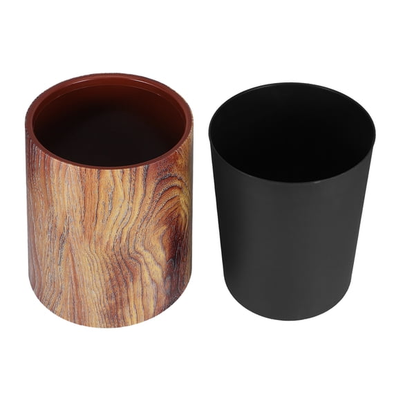 Raindrops Open Top Small Trash Can for Home Office with Vintage Wood Grain Design