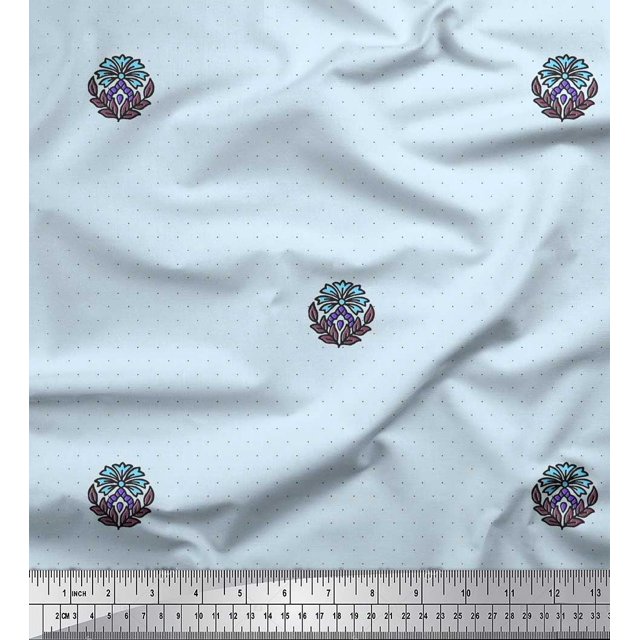 Soimoi Polyester Crepe Fabric Dot,Leaves & Floral Block Print Fabric by Yard 52 Inch Wide