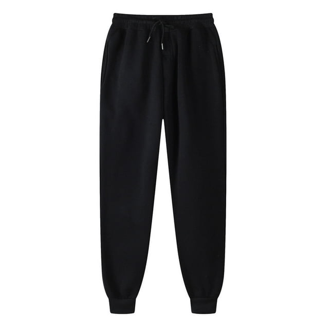 Men's casual joggers cotton sweatpants in black, featuring a drawstring waistband, elasticized cuffs, and side pockets. Ideal for gym workouts, running, or casual wear, these athletic pants are part of the men's bottoms category.