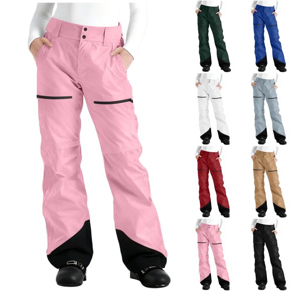 Sentmoon Women's Snow Pants Women Snow Pants Women's Colorblocked Pocket Fleece Ski Pants Pants Fashion Women's Ski Pants for Yoga and Athletic Activities S