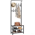 thumbnail image 1 of Metal Coat Rack Shoe Bench, Freestanding Hall Tree Tree with 18 Hooks, Entryway Hallway Shoe Bench with Coat Hat Umbrella Rack Storage Organizer, 1 of 8