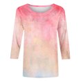 thumbnail image 4 of Besolor T-Shirts à Manches 3/4 pour Femmes, Tendance, Col Ras du Cou Teinture sur Nœuds, Hauts Décontractés Amples, Blouse T-Shirts pour Sorties, 4 of 5