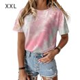 thumbnail image 1 of pitrice Femmes T-shirt Col Rond Manches Courtes Cravate-Teinte Imprimé Casual Top, Bleu, M Rose XXL, 1 of 6